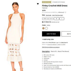 NWT Tularosa Finley Crochet Midi Dress - Size SM - IVORY